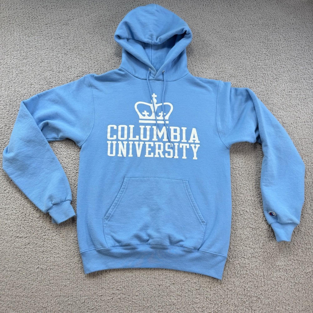 Champion Columbia University Hoodie Mens Small Light Blue Crown Logo Sweatshirt